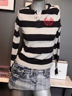 Guess Cyber Y2K Grey/Black Striped Sweater